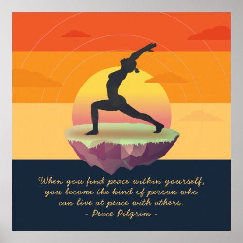 Yoga Meditation Pose Sunset Floating Island Quotes Poster