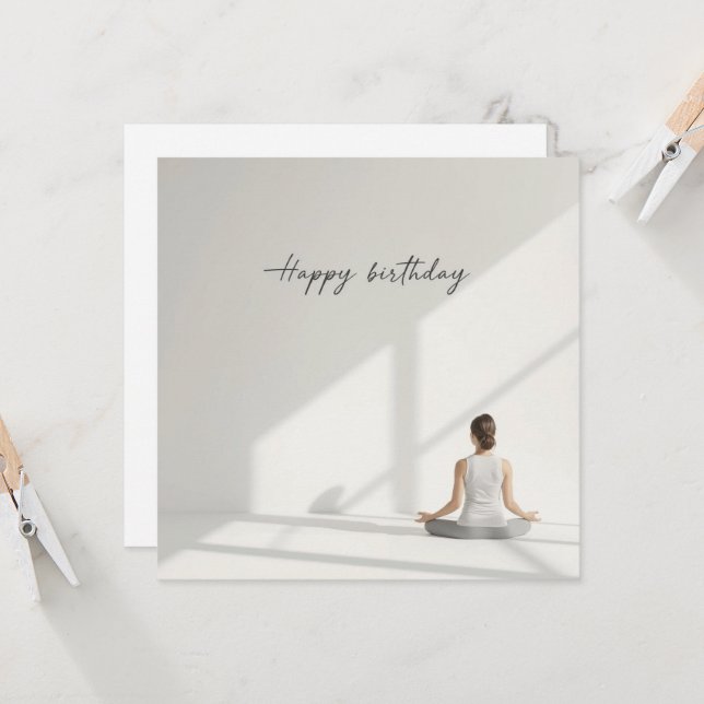 Yoga Meditation posing Happy Birthday  Card (Front/Back In Situ)