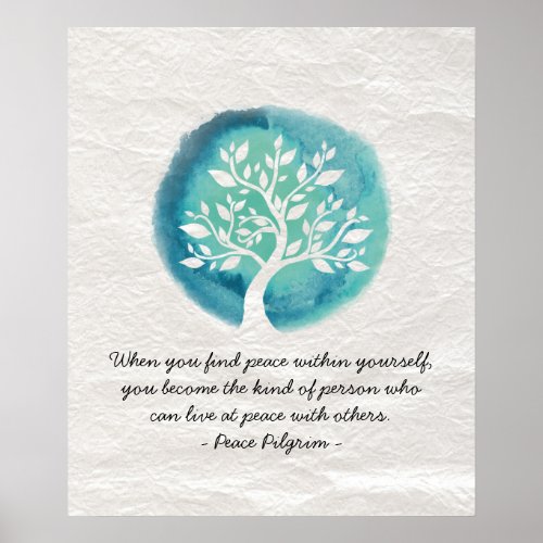 YOGA Meditation Quotes Elegant Watercolor Tree Poster