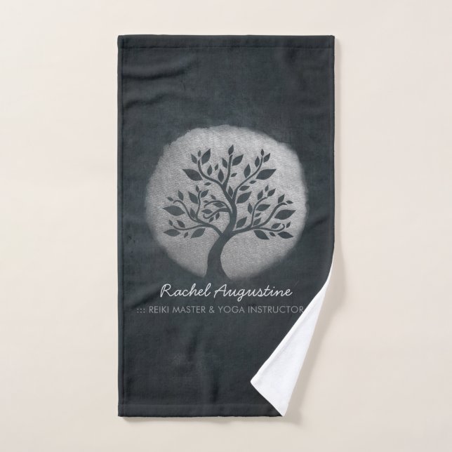 Yoga Meditation Reiki Instructor Black Silver Tree Bath Towel Set (Hand Towel)