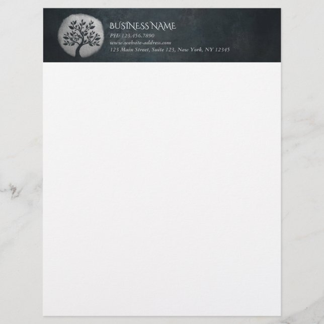 Yoga Meditation Reiki Instructor Black Silver Tree Letterhead (Front)