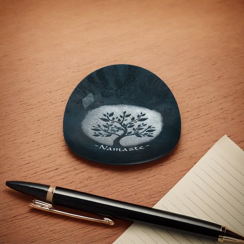 Yoga Meditation Reiki Instructor Black Silver Tree Paperweight