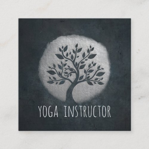 Yoga Meditation Reiki Instructor Black Silver Tree Square Business Card