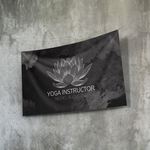 YOGA Meditation Reiki Instructor Black White Lotus Banner