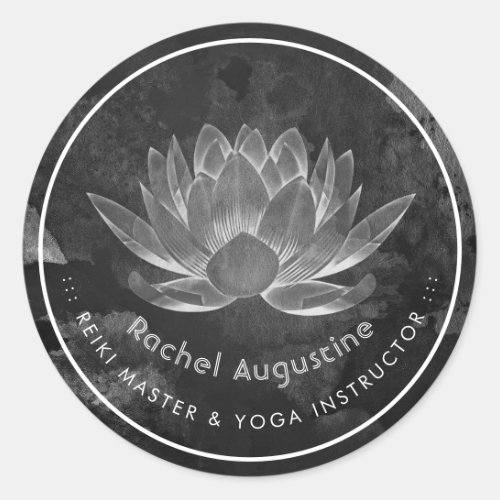 YOGA Meditation Reiki Instructor Black White Lotus Classic Round Sticker