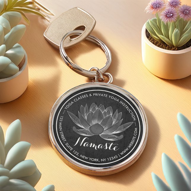 YOGA Meditation Reiki Instructor Black White Lotus Keychain (Creator Uploaded)