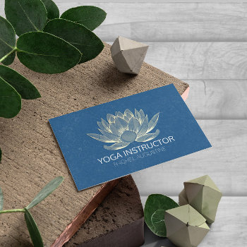 Yoga Meditation Reiki Instructor Blue & Gold Lotus Business Card by ReadyCardCard at Zazzle