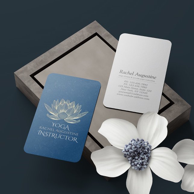 YOGA Meditation Reiki Instructor Blue & Gold Lotus Business Card (Creator Uploaded)