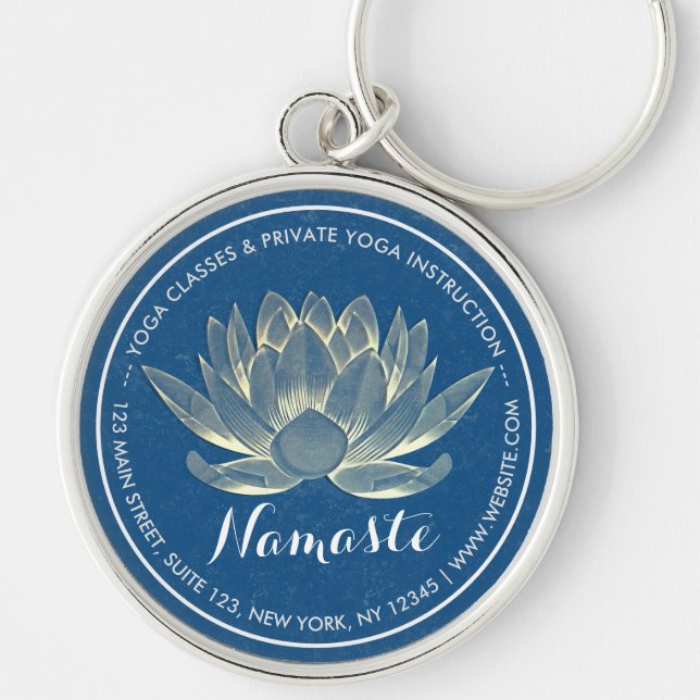 YOGA Meditation Reiki Instructor Blue & Gold Lotus Keychain (Front)
