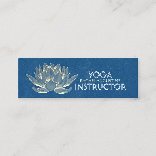 YOGA Meditation Reiki Instructor Blue & Gold Lotus Mini Business Card (Front)