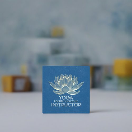 YOGA Meditation Reiki Instructor Blue  Gold Lotus Square Business Card