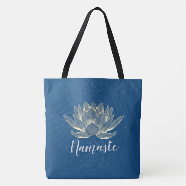 YOGA Meditation Reiki Instructor Blue & Gold Lotus Tote Bag (Front)