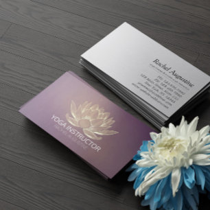 YOGA Meditation Reiki Instructor Purple Gold Lotus Business Card