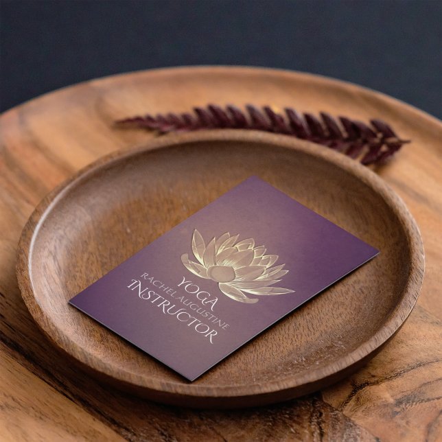 YOGA Meditation Reiki Instructor Purple Gold Lotus Business Card (Creator Uploaded)