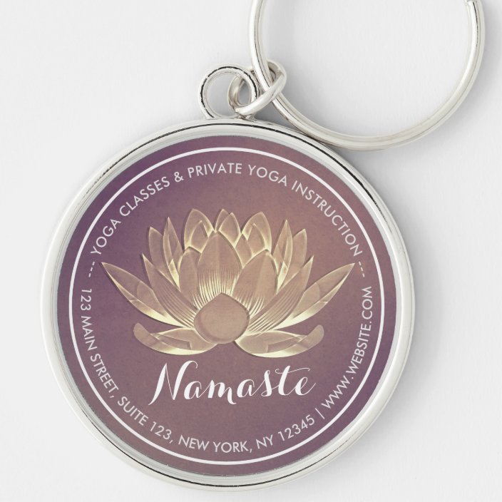 YOGA Meditation Reiki Instructor Purple Gold Lotus Keychain