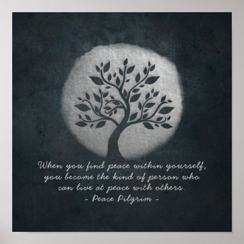 Yoga Meditation Reiki Instructor Silver Tree Quote Poster