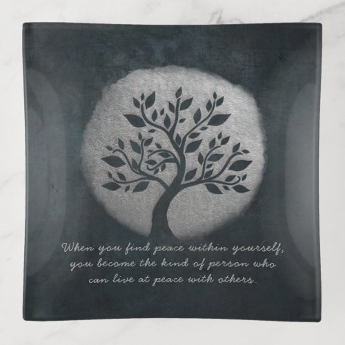 Yoga Meditation Reiki Instructor Silver Tree Quote Trinket Tray