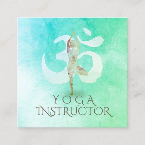 Yoga Meditation Reiki Instructor Tree Pose Om Sign Square Business Card