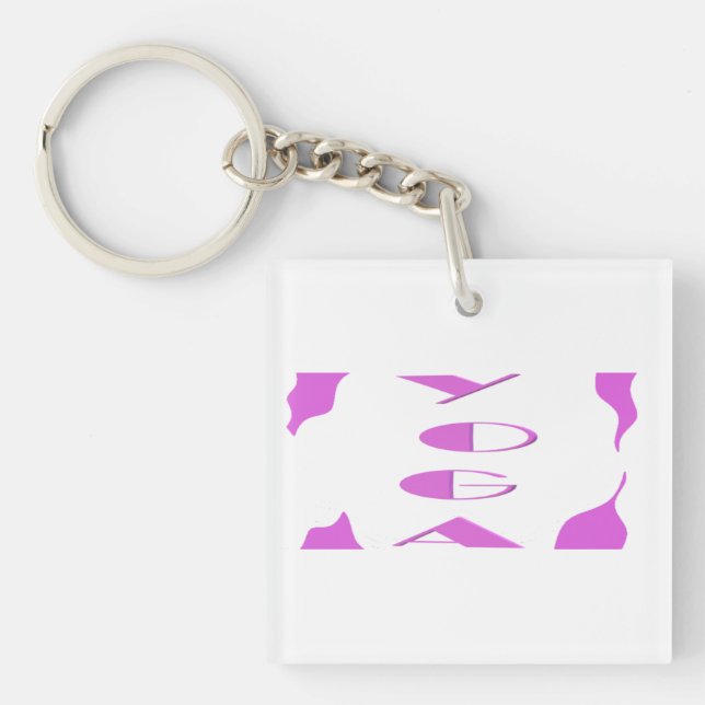 Yoga meditation relaxation pale purple white yoga  keychain (Front)