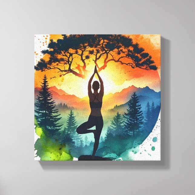 Yoga Meditation Silhouette Stretched Canvas Print (Front)