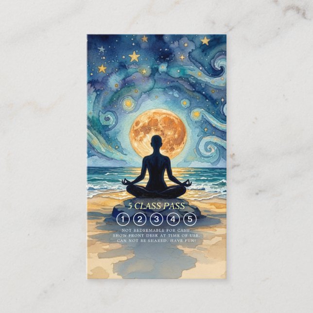 Yoga Meditation Starry Night Sky Moon 5 Class Pass Loyalty Card (Front)