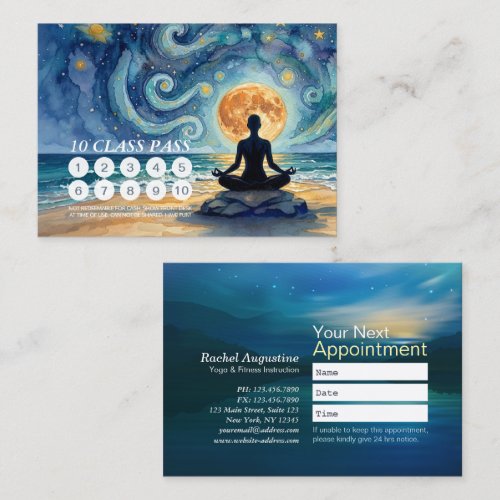 Yoga Meditation Starry Night Sky Moon Class Pass Appointment Card