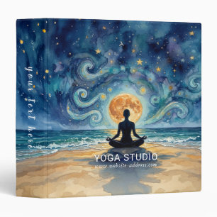 Yoga Meditation Starry Night Sky Moon Ocean Beach 3 Ring Binder