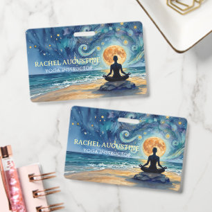 Yoga Meditation Starry Night Sky Moon Ocean Beach Badge