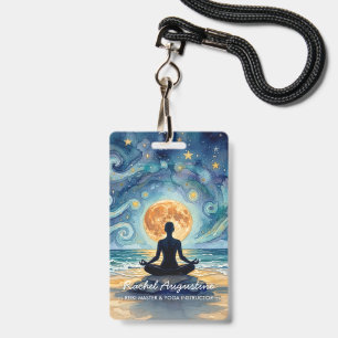 Yoga Meditation Starry Night Sky Moon Ocean Beach Badge
