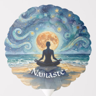 Yoga Meditation Starry Night Sky Moon Ocean Beach Balloon