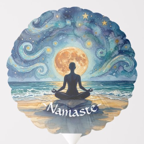 Yoga Meditation Starry Night Sky Moon Ocean Beach Balloon