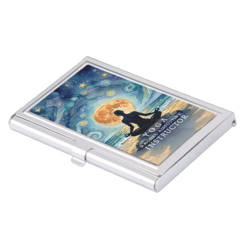 Yoga Meditation Starry Night Sky Moon Ocean Beach Business Card Case
