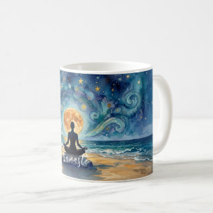 Yoga Meditation Starry Night Sky Moon Ocean Beach Coffee Mug