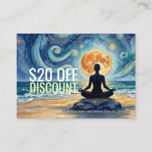 Yoga Meditation Starry Night Sky Moon Ocean Beach Discount Card