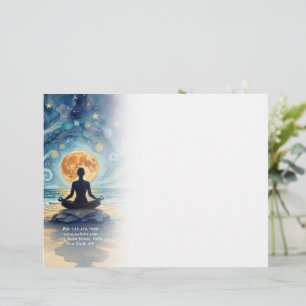 Yoga Meditation Starry Night Sky Moon Ocean Beach Letterhead