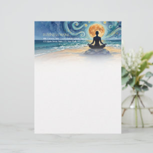 Yoga Meditation Starry Night Sky Moon Ocean Beach Letterhead