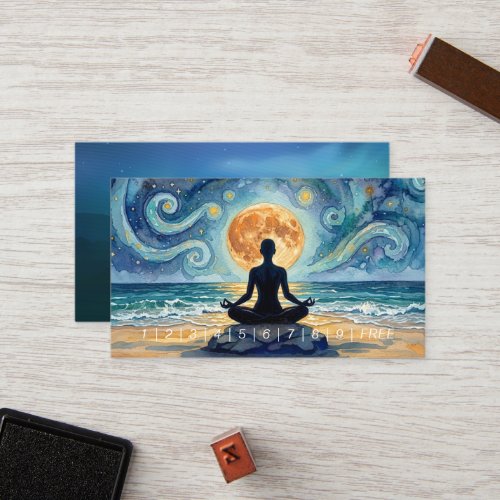 Yoga Meditation Starry Night Sky Moon Ocean Beach Loyalty Card