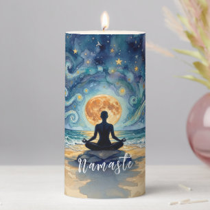 Yoga Meditation Starry Night Sky Moon Ocean Beach Pillar Candle