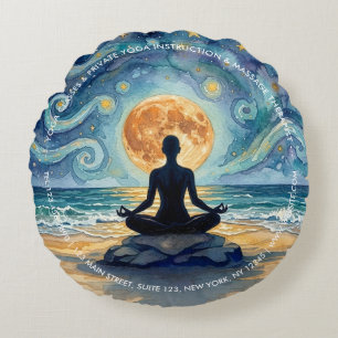 Yoga Meditation Starry Night Sky Moon Ocean Beach Round Pillow