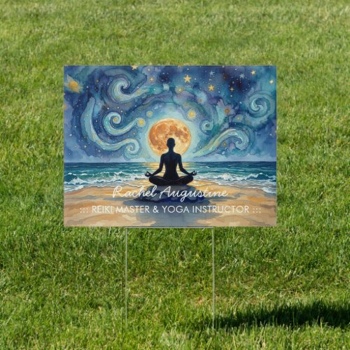 Yoga Meditation Starry Night Sky Moon Ocean Beach Sign