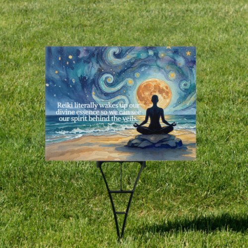 Yoga Meditation Starry Night Sky Moon Ocean Beach Sign