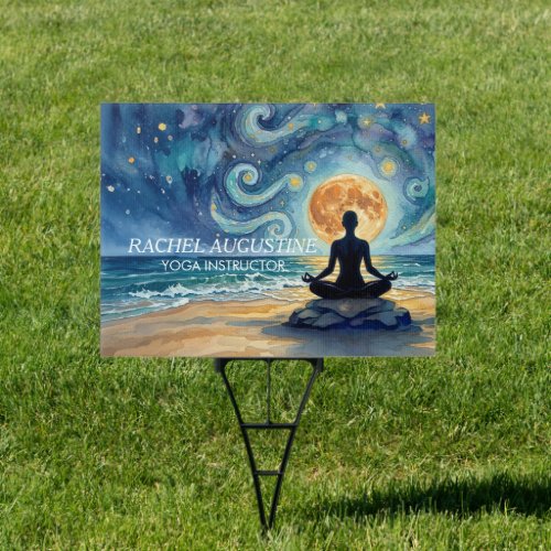 Yoga Meditation Starry Night Sky Moon Ocean Beach Sign