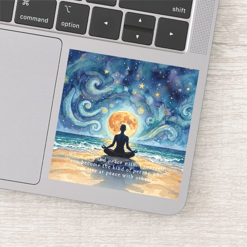 Yoga Meditation Starry Night Sky Moon Ocean Beach Sticker