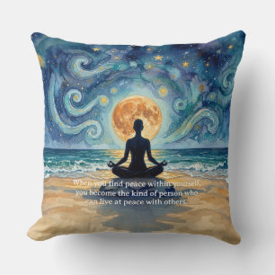 Yoga Meditation Starry Night Sky Moon Ocean Beach Throw Pillow