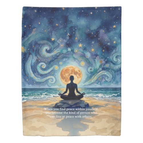 Yoga Meditation Starry Night Sky Moon Ocean Quotes Duvet Cover