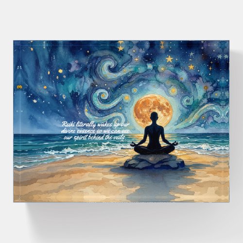 Yoga Meditation Starry Night Sky Moon Ocean Quotes Paperweight