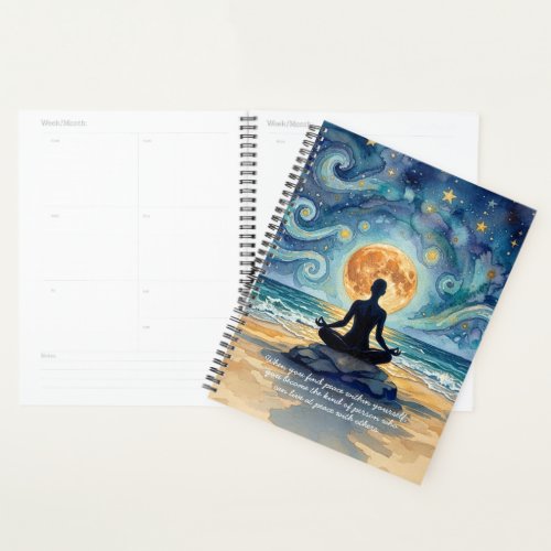 Yoga Meditation Starry Night Sky Moon Ocean Quotes Planner