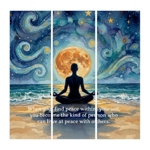 Yoga Meditation Starry Night Sky Moon Ocean Quotes Triptych