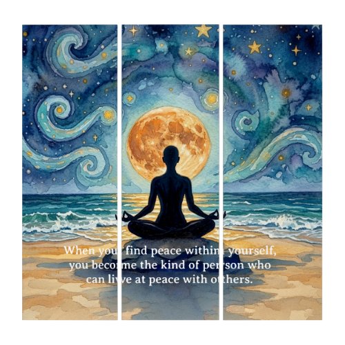 Yoga Meditation Starry Night Sky Moon Ocean Quotes Triptych