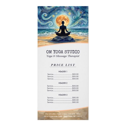 Yoga Meditation Starry Night Sky Moon Price List Rack Card